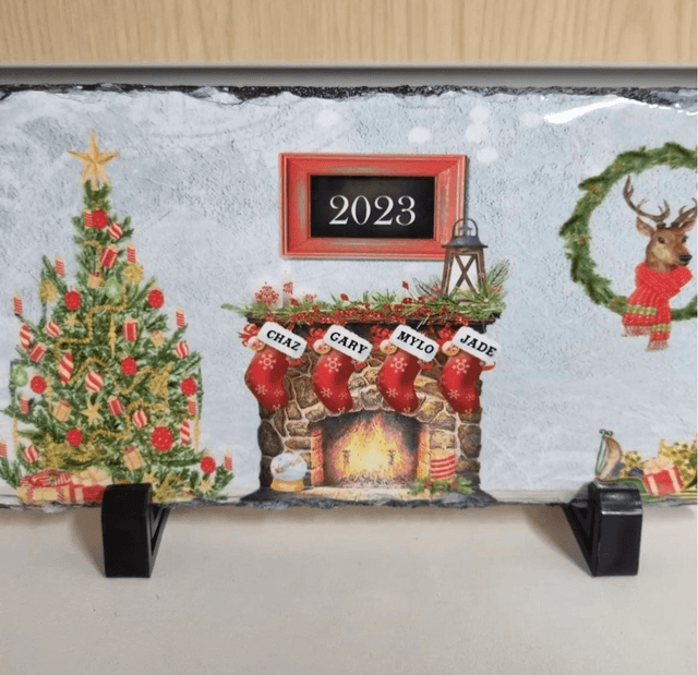 Christmas Fire Place Slate Picture 2024- Max 6 Names