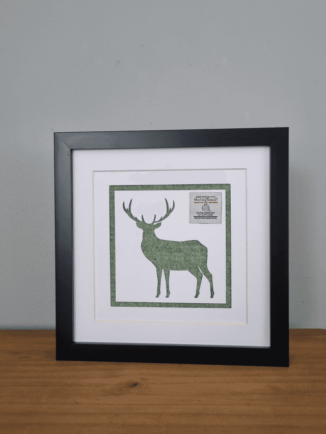 Silhouette of Stag 8x8 Green Harris Tweed Frame